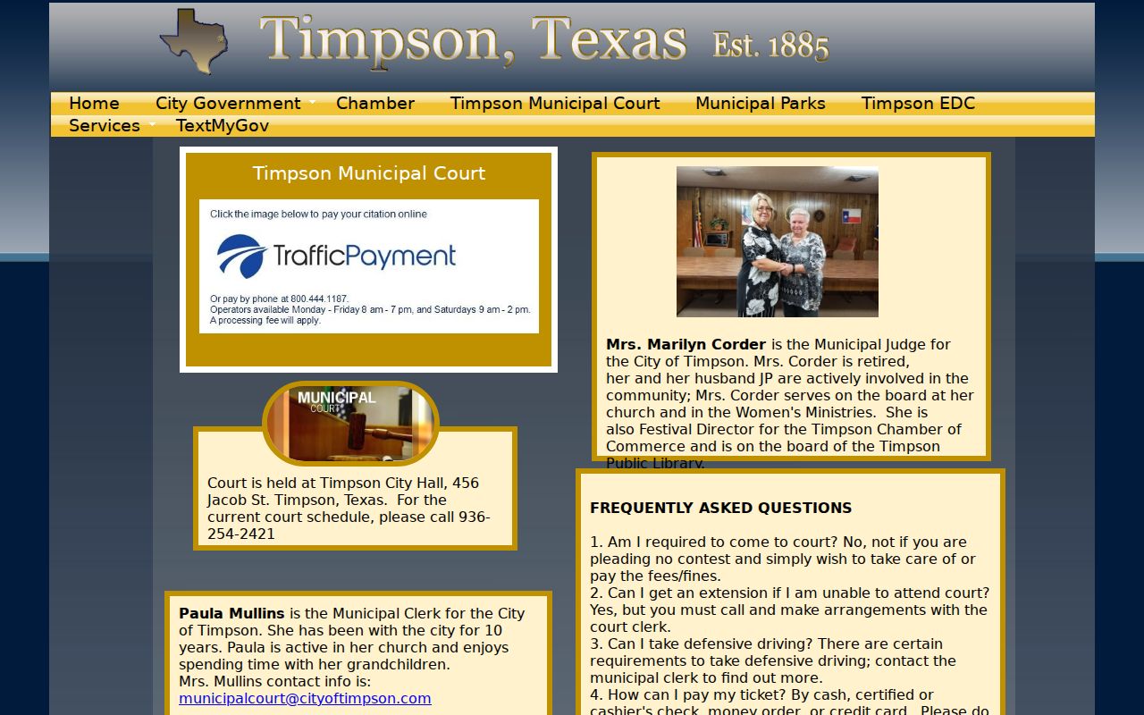 Official Timpson municipal court information page