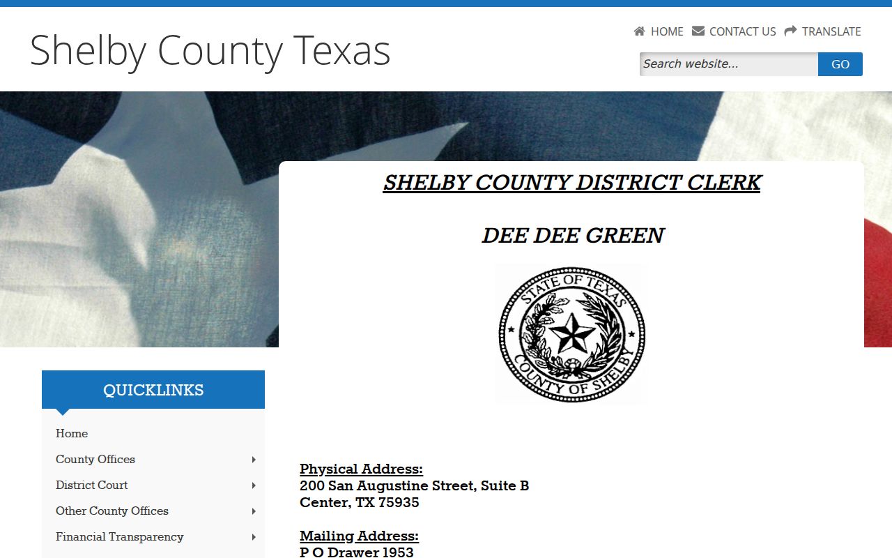Shelby County civil docket District Clerk information